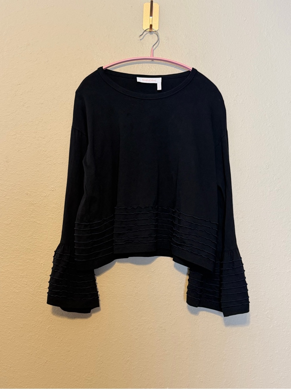See by Chloe’ Striped Ruffle bell sleeve top Black Size Large
